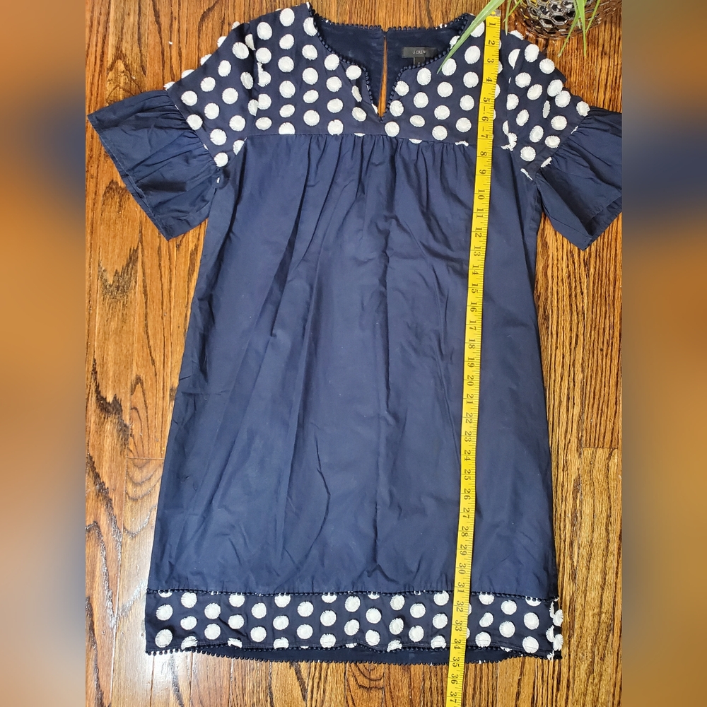 J. Crew Women's Bell Sleeve Dress With Fringe Dot Navy & Cream Size 8 - Picture 7 of 10